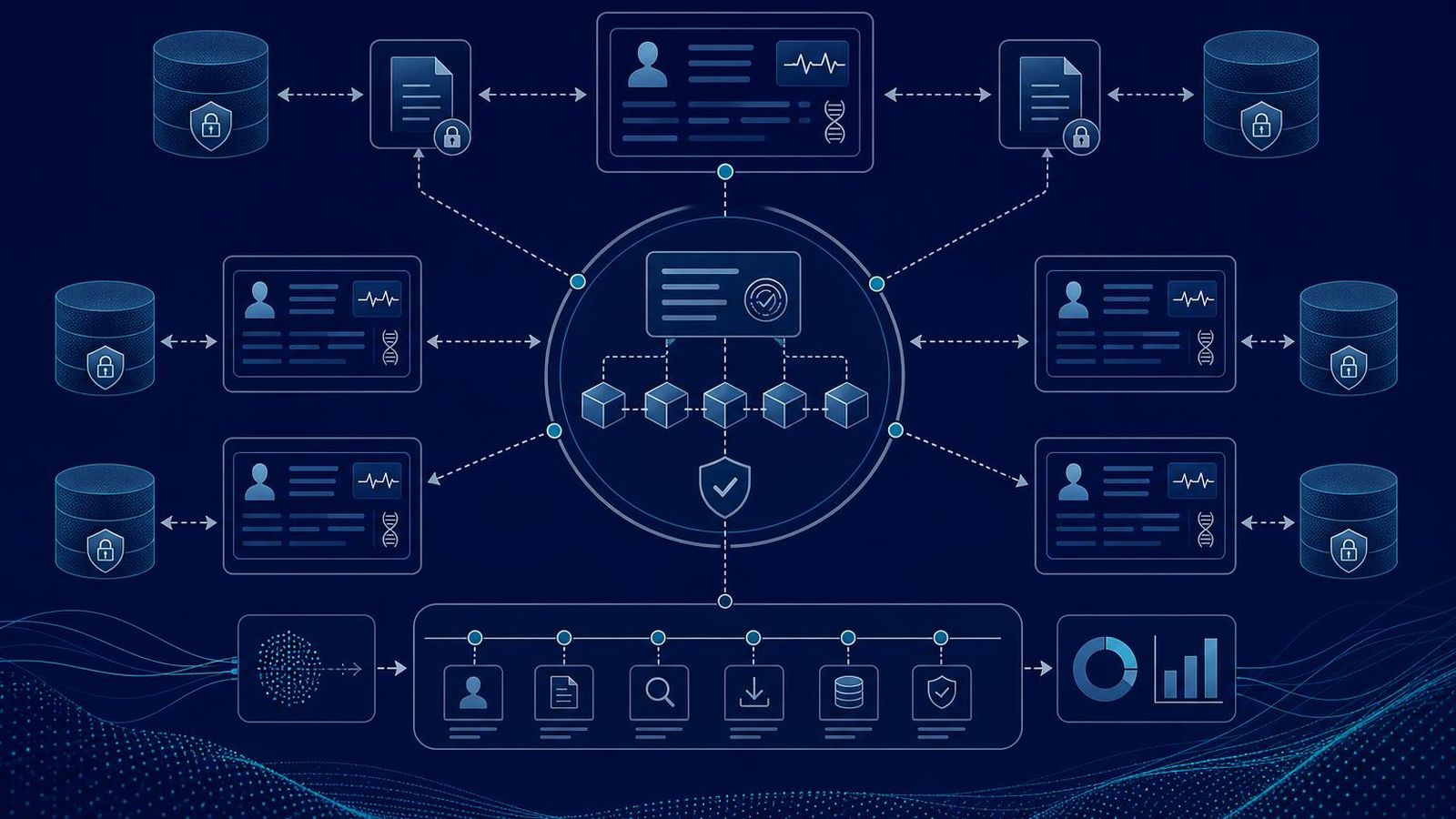 Records exchange diagram with off-chain storage and on-chain commitments