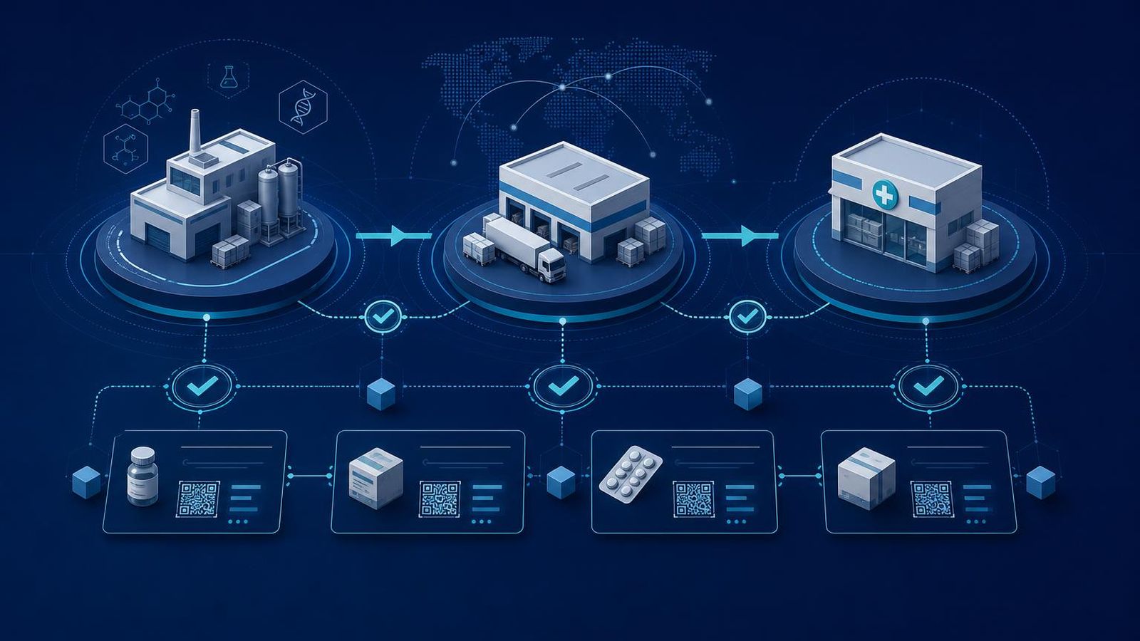 Pharmaceutical supply chain with serialised product flow and verification events